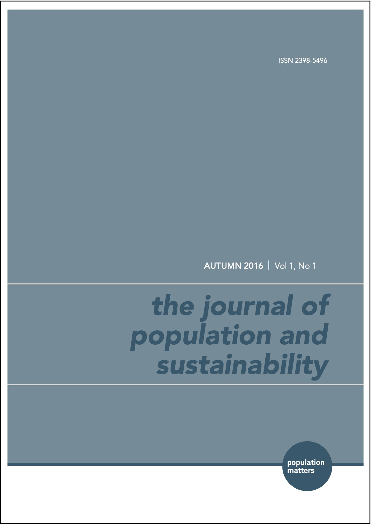 This image of the cover of this issue of The Journal of Population and Sustainability has the title in block letters on a grey-green background.