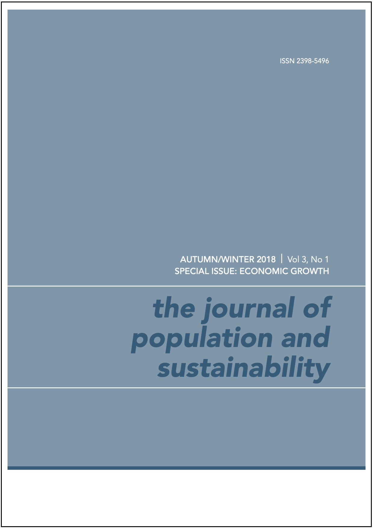 This image of the cover of this issue of The Journal of Population and Sustainability has the title in block letters on a grey-green background.