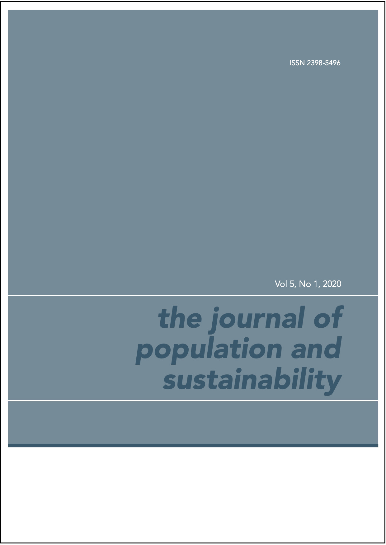 This image of the cover of this issue of The Journal of Population and Sustainability has the title in block letters on a grey-green background.